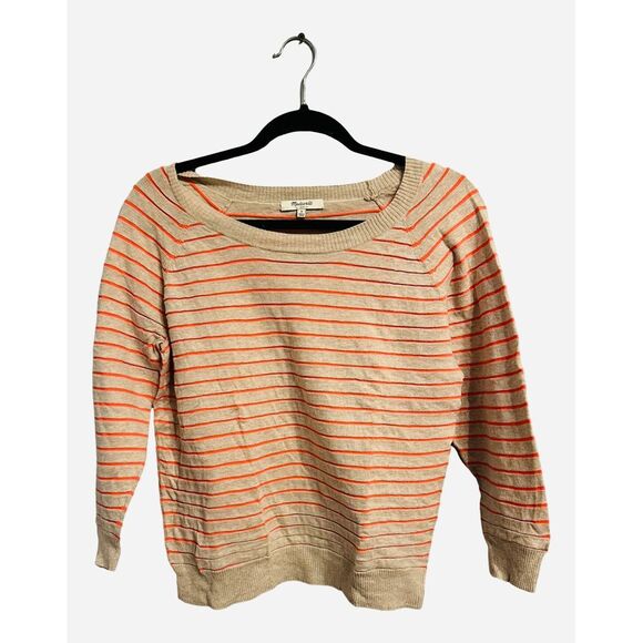 Madewell Sweater Womens Size Small Gray Orange Striped Pullover Round Neck - Picture 1 of 4
